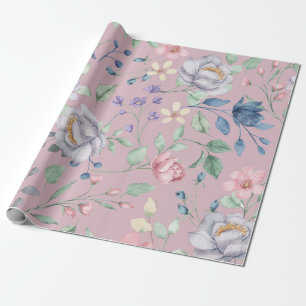 Papel De Presente Roxo Azul e Amarelo Floral Roxo