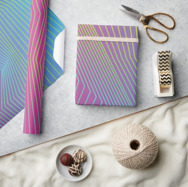 Papel De Presente Roxo Azul Moderno Ombre com listras (Artesanato)