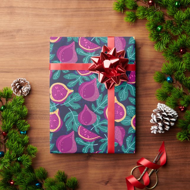 Papel De Presente roxo belo padrão de figo azul (Presente de Natal)