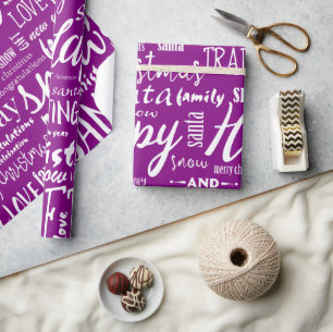 Papel De Presente Roxo Caprichoso Feliz Natal Script