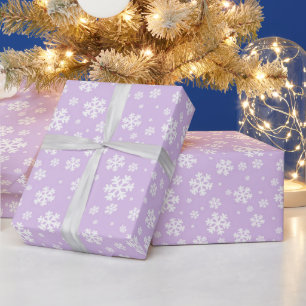 Papel De Presente Roxo Claro e Flocos de Neve de Natal Festivos Bran