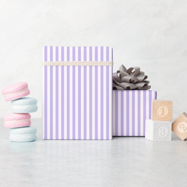 Papel De Presente Roxo Claro e Listras Brancas (Chá de bebê)