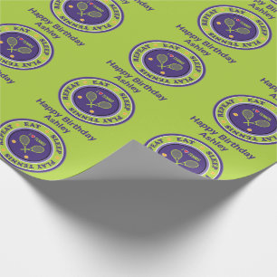 Papel De Presente Roxo - Comida verde, sono, tênis de brincar, nome