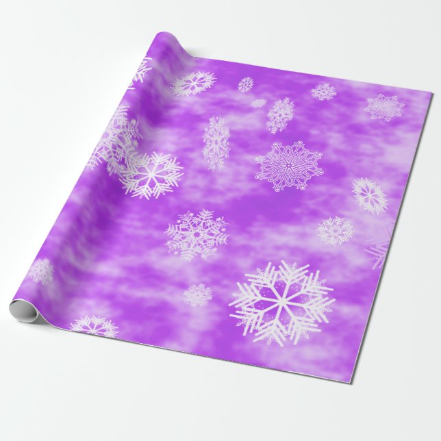 Papel De Presente Roxo da queda dos flocos de neve (Desenrolado)