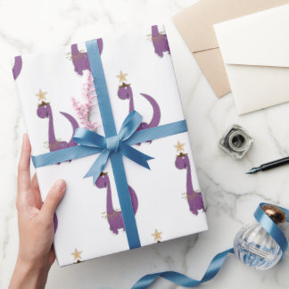 Papel De Presente Roxo Dino com sua estrela de Natal
