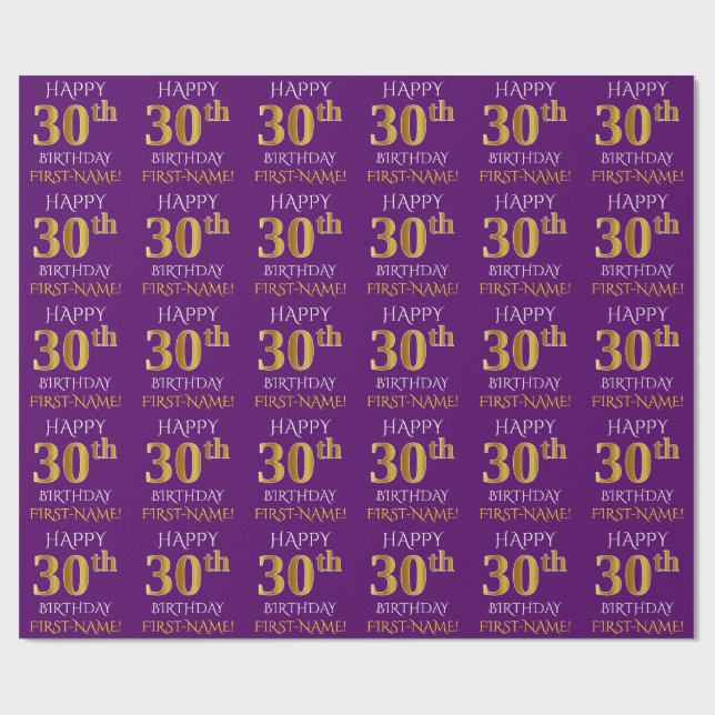 Papel De Presente Roxo, Dourado "aniversário de 30 anos FELIZ" (Aberto)