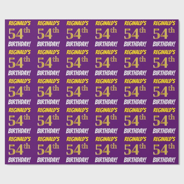 Papel De Presente Roxo, Dourado Falso/Imitação, "54º ANIVERSÁRIO" (Aberto)