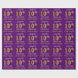 Papel De Presente Roxo, Dourado "FELIZ 10 ANOS"