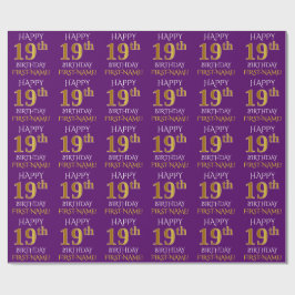 Papel De Presente Roxo, Dourado "FELIZ 19 ANOS"