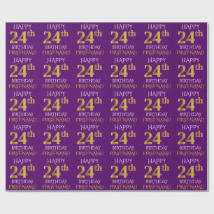 Papel De Presente Roxo, Dourado "FELIZ 24 ANOS"