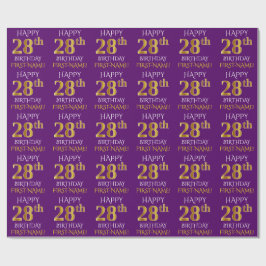 Papel De Presente Roxo, Dourado "FELIZ 28 ANOS"