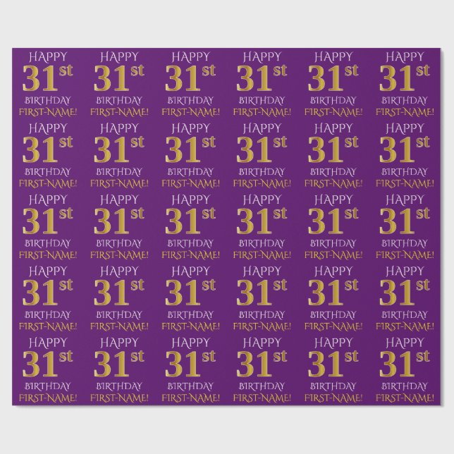 Papel De Presente Roxo, Dourado "FELIZ 31º ANIVERSÁRIO" (Aberto)