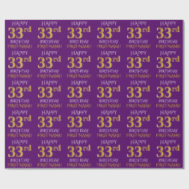 Papel De Presente Roxo, Dourado "FELIZ 33 ANOS"