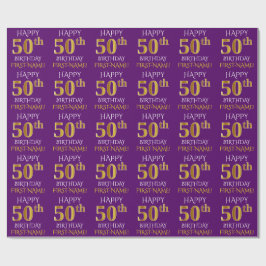 Papel De Presente Roxo, Dourado "FELIZ 50 ANOS"