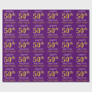 Papel De Presente Roxo, Dourado "FELIZ 50 ANOS"