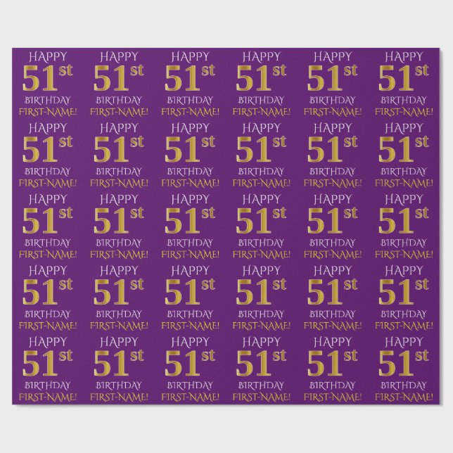 Papel De Presente Roxo, Dourado "FELIZ 51rua ANIVERSÁRIO" (Aberto)