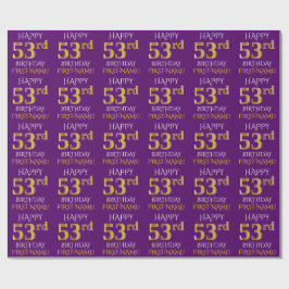Papel De Presente Roxo, Dourado "FELIZ 53º ANIVERSÁRIO"