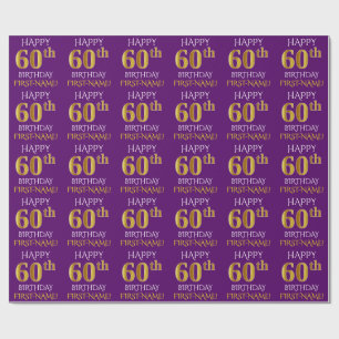 Papel De Presente Roxo, Dourado "FELIZ 60 ANOS"