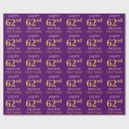 Papel De Presente Roxo, Dourado "FELIZ 62º ANIVERSÁRIO"