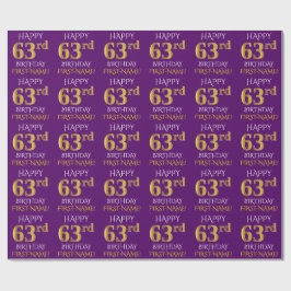 Papel De Presente Roxo, Dourado "FELIZ 63 ANOS"