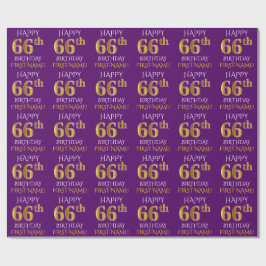 Papel De Presente Roxo, Dourado "FELIZ 66 ANOS"