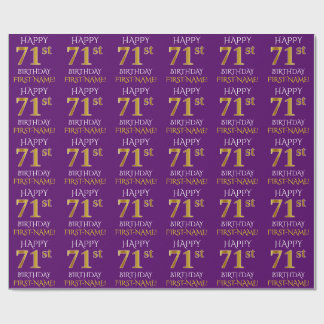Papel De Presente Roxo, Dourado "FELIZ 71rua ANIVERSÁRIO"