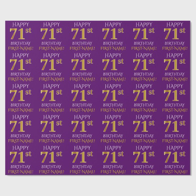 Papel De Presente Roxo, Dourado "FELIZ 71rua ANIVERSÁRIO" (Aberto)