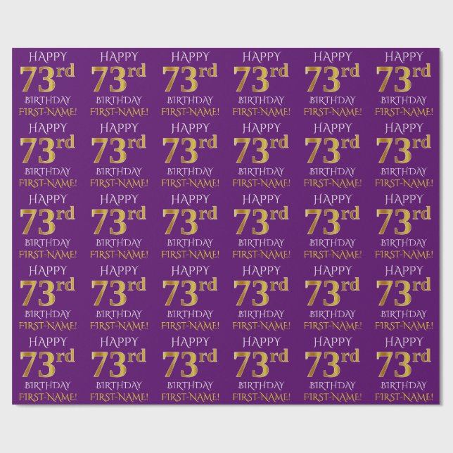 Papel De Presente Roxo, Dourado "FELIZ 73º ANIVERSÁRIO" (Aberto)