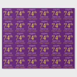 Papel De Presente Roxo, Dourado "FELIZ 74 ANOS"
