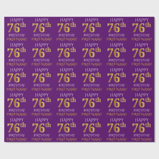 Papel De Presente Roxo, Dourado "FELIZ 76 ANOS" (Aberto)