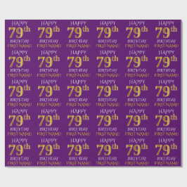 Papel De Presente Roxo, Dourado "FELIZ 79º ANIVERSÁRIO"