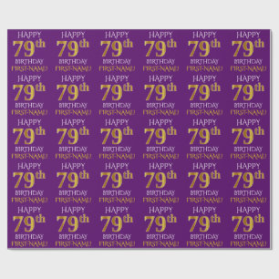 Papel De Presente Roxo, Dourado "FELIZ 79º ANIVERSÁRIO"
