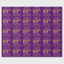 Papel De Presente Roxo, Dourado "FELIZ 89º ANIVERSÁRIO"