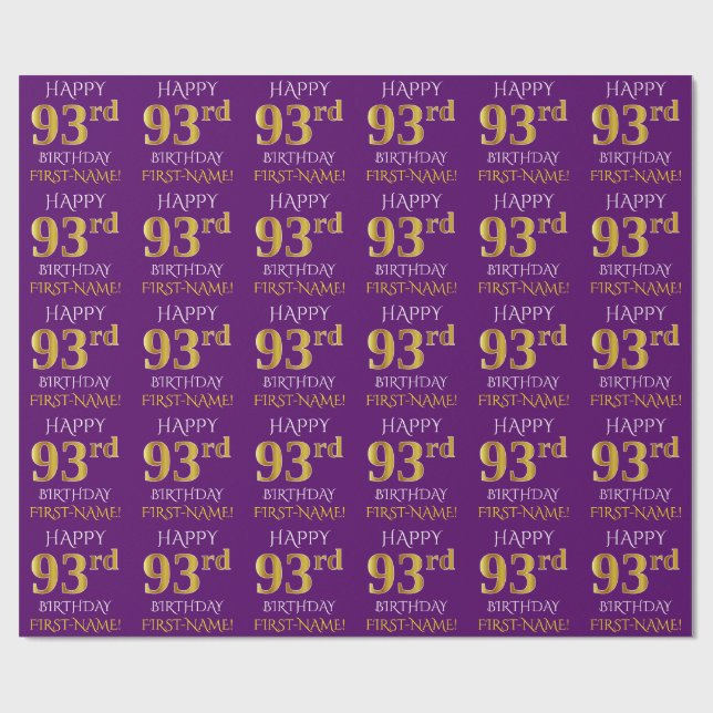 Papel De Presente Roxo, Dourado "FELIZ 93º ANIVERSÁRIO" (Aberto)