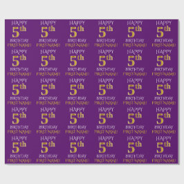 Papel De Presente Roxo, Dourado "FELIZ ANIVERSÁRIO 5"