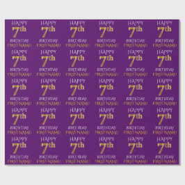 Papel De Presente Roxo, Dourado "FELIZ ANIVERSÁRIO 7"