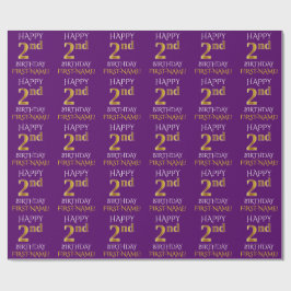 Papel De Presente Roxo, Dourado "segundo aniversário FELIZ"