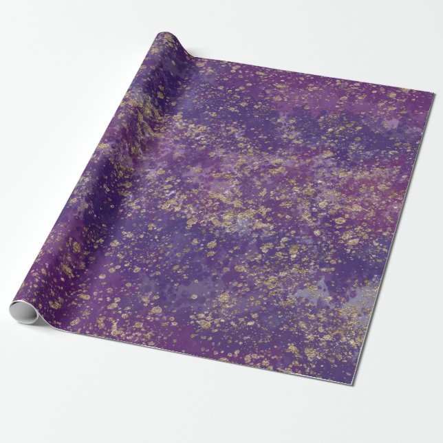 Papel De Presente Roxo e Dourado com Efeito Espalhado Glam Moderno (Desenrolado)