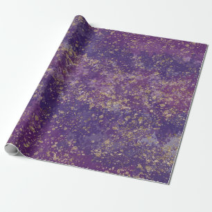 Papel De Presente Roxo e Dourado com respingos Glam Moderno