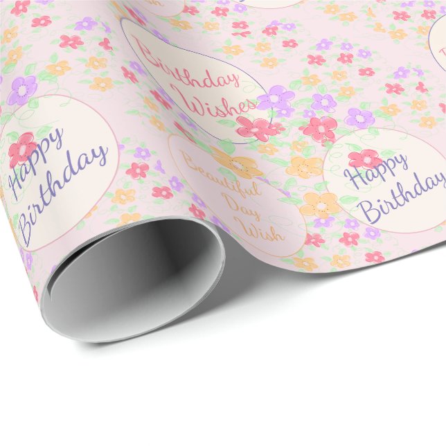 Papel De Presente Roxo e rosa estampado (Ponta do rolo)