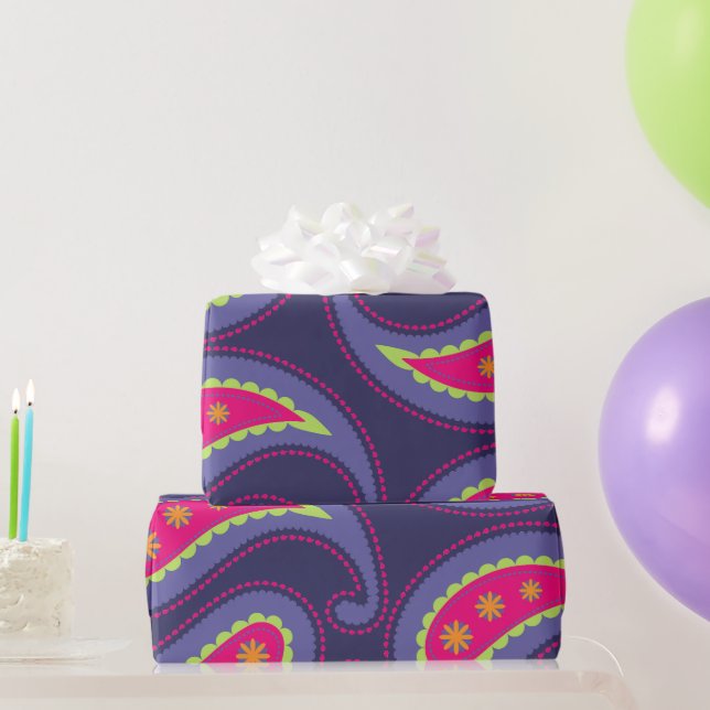 Papel De Presente Roxo e Rosa Paisley (Presentes para festas)