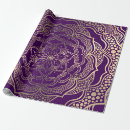 Papel De Presente Roxo Elegante E Dourado Mandala Dark Boho Floral