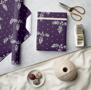Papel De Presente Roxo Elegante e Vassoura de Natal Holly