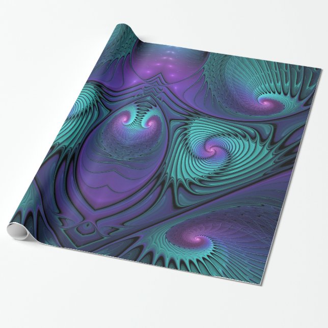 Papel De Presente Roxo encontra Arte Fractal abstrato Turquesa moder (Desenrolado)