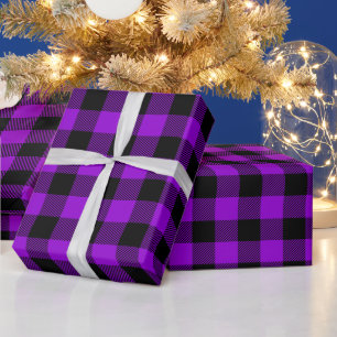 Papel De Presente Roxo Escuro e Xadrez de Búfalo Preto