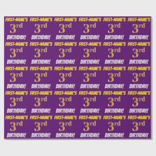 Papel De Presente Roxo, falso/ouro de imitação, "aniversário de 3