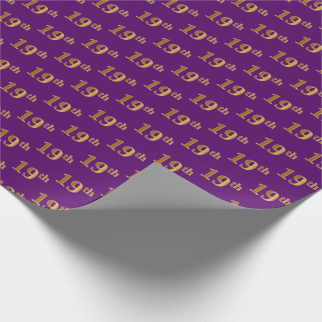 Papel De Presente Roxo, Faux Dourado 19º (Décimo nono) Evento (Ponta)