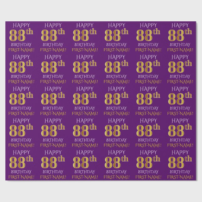Papel De Presente Roxo, Faux Dourado "FELIZ 88º ANIVERSÁRIO" (Aberto)