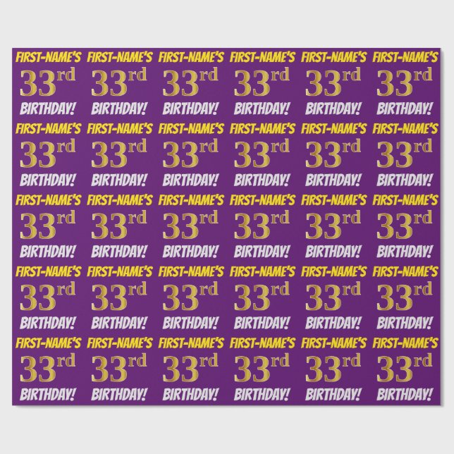 Papel De Presente Roxo, Faux/Imitação Dourada, "33º ANIVERSÁRIO" (Aberto)