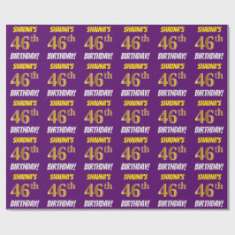 Papel De Presente Roxo, Faux/Imitação Dourada, "46 ANOS"